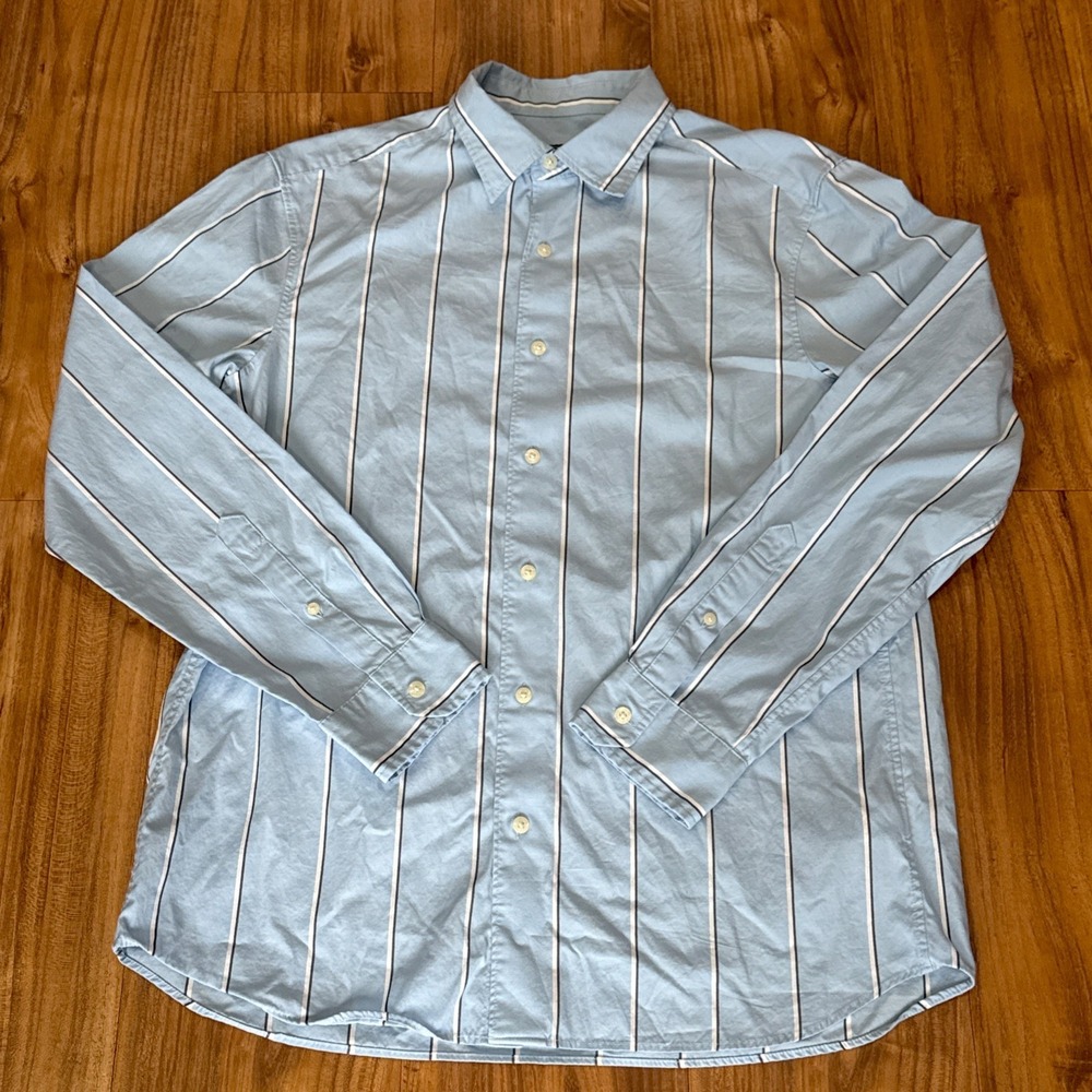 Vineyard Vines Men's Stretch Medium Blue White Stripe Long Sleeve Shirt Preppy